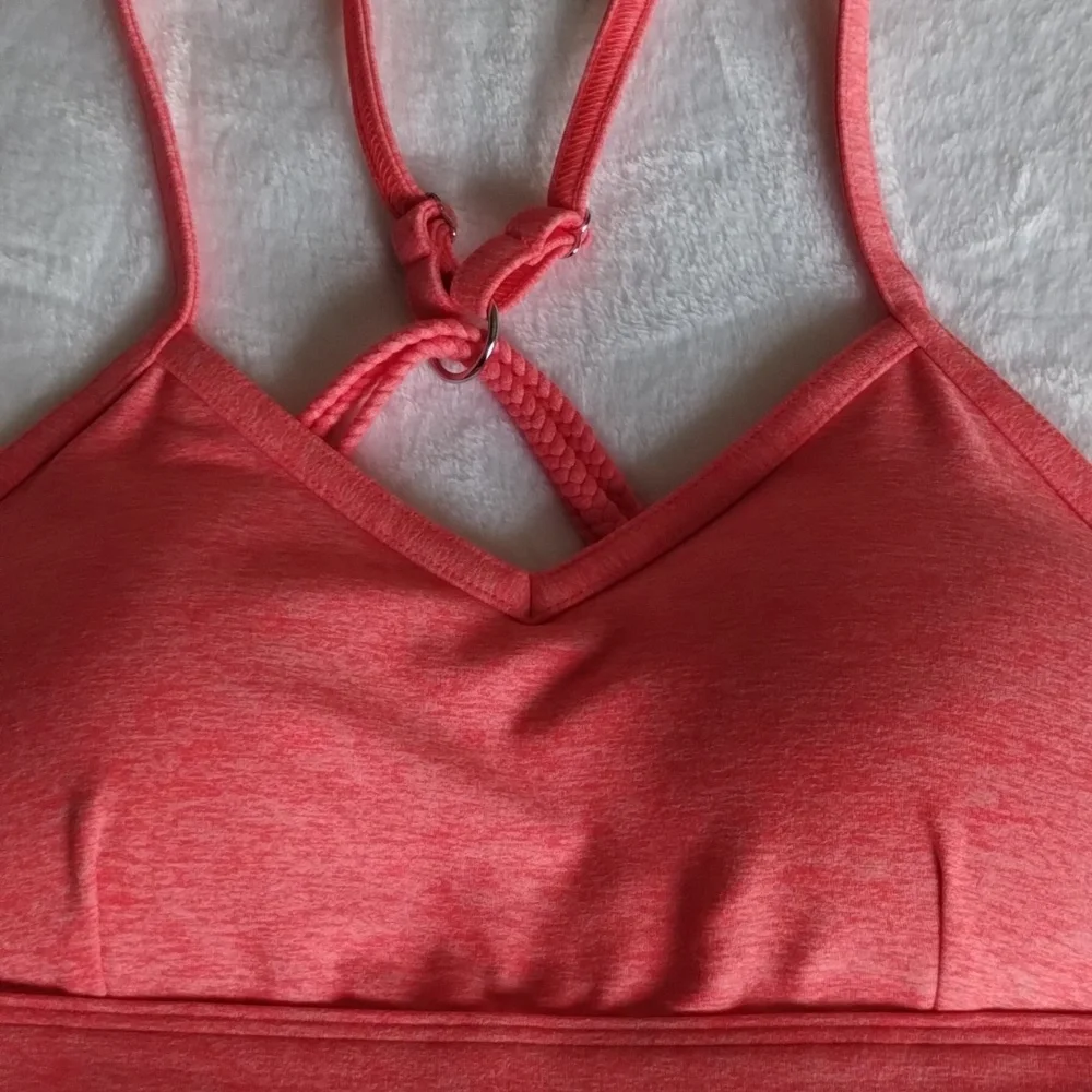 Bombshell Braided Back Heathered Coral Sports Bra Top 🍑
